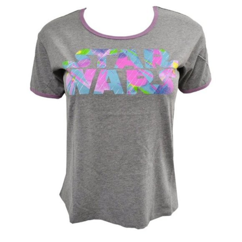 Women's Juniors Star Wars Ringer Colorful Graphic Short Sleeves Gray‎ Tshirt
